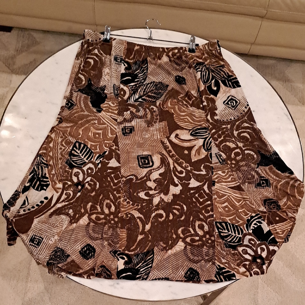 Coldwater Creek Brown and Black Midi Trumpet Panel Cut Skirt